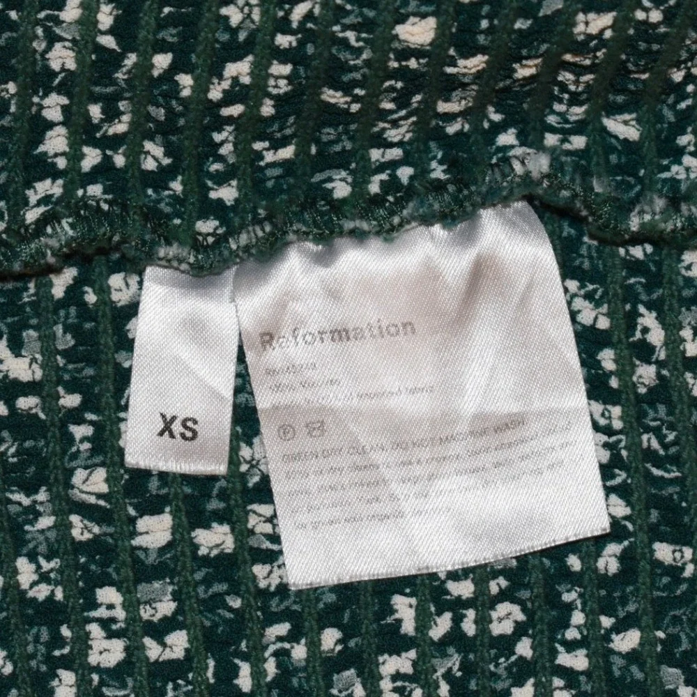 Reformation Smocked Floral Top Womens XS Green Excellent Puff Sleeve Square Neck